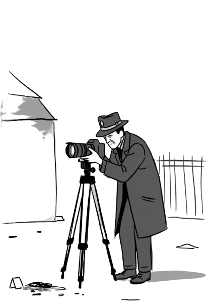Investigator with camera documenting evidence at a crime scene.